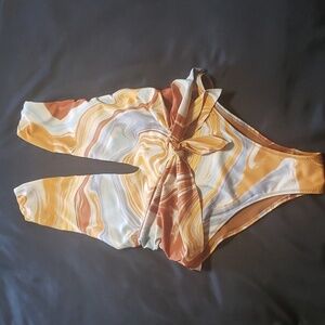 Zara Orange and White Swirl One Piece Swimsuit